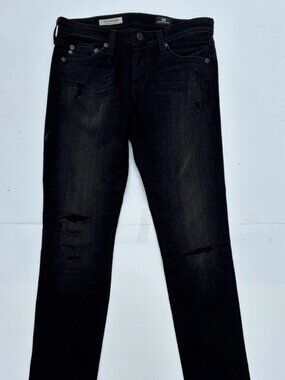 Adriano Goldschmied Super Skinny Ankle Distressed Jeans Black - Sz 25